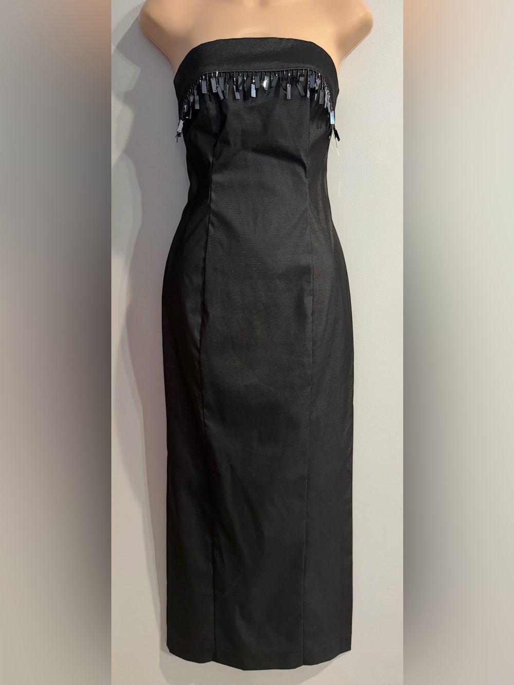ZUM ZUM NIKI LIVAS Gray Sequin Fringe Vintage 90's Column Strapless Dress 7/8